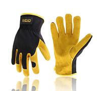 HANDLANDY Guanti da lavoro per uomo e donna, guanti da giardinaggio in pelle, guanti da lavoro di sicurezza, design traspirante e destrezza (S, giallo)