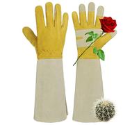 HANDLANDY Guanti da potatura lunghi, per uomini e donne, in pelle di maiale, guanti da giardinaggio per rose, traspiranti e resistenti (giallo, S)