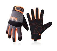 HANDLANDY UltraLight Guanti da lavoro di sicurezza, da uomo e da donna, multifunzionali, con ampia protezione per il palmo, per lavori meccanici, fai da te, con touchscreen (S, arancioni/grigi)