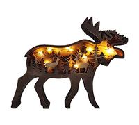 Handma - Statua 3D a forma di animali del bosco, romantica, intagliata nel bosco, illuminazione a LED, alce/lupo, scutura artistica per casa e ufficio, regalo per interni ed esterni