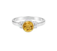 Handmade 925 Sterling Silver Natural Round Cut Citrine Ring, November Birthstone Womens Ring Stackable Statement Engagement Gift (US 4)