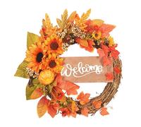 Handmade Autumn Wreath, 40cm Multicolour Artificial Sunflower, Pumpkin and Maple Leaves, Indoor Thanksgiving Door Wall Decor for Home, Office