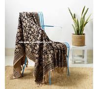 Handmade Boho Coperta in Cotone 100% Rettangolare 45x72 in Floreale Nera India