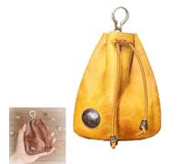Handmade Cowhide Retro Storage Bag, Portable Retro Handmade Key Pouch, Retro Coin Purse Handmade Leather Wallet (Yellow)