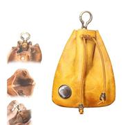 Handmade Cowhide Retro Storage Bag, Retro Coin Purse Handmade Leather Wallet, Simple Cowhide Retro Storage Bag (Yellow,L)