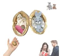 Handmade Crochet Animal In Walnut Shell,Mini Crochet Bunny and Bear with Knitted Love Heart,mini Bunny Hug Cute Easter Gift,Handmade Mini Bunny Hug Cute Easter Gift for Animal Lovers Friend Women-A