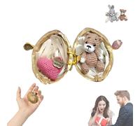 Handmade Crochet Animal In Walnut Shell,Mini Crochet Bunny and Bear with Knitted Love Heart,mini Bunny Hug Cute Easter Gift,Handmade Mini Bunny Hug Cute Easter Gift for Animal Lovers Friend Women-B