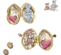 Handmade Crochet Animal in Walnut Shell, Miniature Rabbit & Bear Crochet Animal Kit in Walnut Shells, Hug Cute Easter Giving