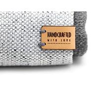 Handmade Etichetta cuoio pieghevole handcrafted with love Mod. HMO4 - Exclusive engraved genuine italian leather tags (30 Pezzi - Testo Personalizzato)