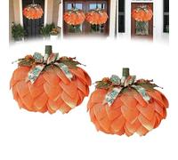 Handmade Fall Pumpkin Wreath, 2025 New Halloween Pumpkin Wreath, Linen Autumn Garland Fall Farmhouse Wreaths for Front Door, Halloween and Thanksgiving Decor (2pc)