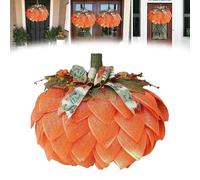 Handmade Fall Pumpkin Wreath, 2025 New Halloween Pumpkin Wreath, Linen Autumn Garland Fall Farmhouse Wreaths for Front Door, Halloween and Thanksgiving Decor (1pc)