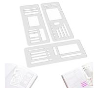 Handmade Flexible Record Template, 3-Pack Reusable Planner Drafting Tools Sets for Dot Grid Journals Compatible with Coils Discs and Rings for Journaling, Checklists, Boxes, Lines(Style B)