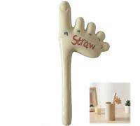 Handmade Foot Straw, Ceramic Reusable Toe Straw Funny Shaped Drinking Straw for Coffee Cocktails Smoothies, Silly Gag Gift for Parties Office Home (Red)