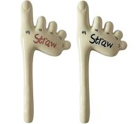 Handmade Foot Straw, Ceramic Reusable Toe Straw Funny Shaped Drinking Straw for Coffee Cocktails Smoothies, Silly Gag Gift for Parties Office Home (Red+Black)