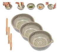Handmade Garlic Grater X Herb Bowl,Multi-Functional 2-in-1 Stoneware Kitchen Grater Plate Tools,Herb Stripper,Different Round Hole Sizes Gadget for Ginger, Garlic, Cheese Stem Remover (3pcs)