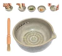 Handmade Garlic Grater X Herb Bowl,Multi-Functional 2-in-1 Stoneware Kitchen Grater Plate Tools,Herb Stripper,Different Round Hole Sizes Gadget for Ginger, Garlic, Cheese Stem Remover (1pcs)