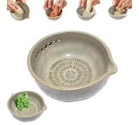 Handmade Garlic Grater X Herb Bowl, Rustic Ceramic Plate With Built-In Grater And Herb Stripper, Multi-Functional 2-In-1 Stoneware Kitchen Prep Tool For Fresh Garlic Ginger Herbs Cheese (1Pcs)