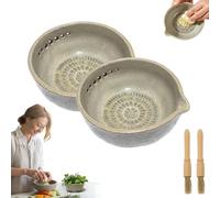 Handmade Garlic Grater X Herbs Bowl, Multi-Functional 2 In 1 Stoneware Kitchen Prep Tool, Ceramic Garlic Stripper with Different Round Hole Sizes for Prep Ginger,Cheese,Sauces