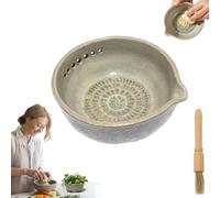 Handmade Garlic Grater X Herbs Bowl, Multi-Functional 2 In 1 Stoneware Kitchen Prep Tool, Ceramic Garlic Stripper with Different Round Hole Sizes for Prep Ginger,Cheese,Sauces