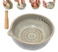 Handmade Garlic Grater x Herbs Bowl,Multi-functional 2-in-1 Stoneware Kitchen Prep Tool,Ceramic Garlic Plate with Built-In Grater and Herbs Stripper for Ginger,Cheese,Salads & Cooking (1 Pcs)