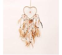 Handmade Love Heart Feather Pendents Wall Hanging Dream Net Catcher Dreamy Room Decoration India N Culture Fairy Ornament(Beige)