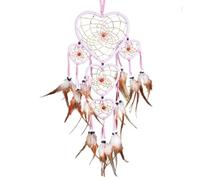Handmade Love Heart Feather Pendents Wall Hanging Dream Net Catcher Dreamy Room Decoration India N Culture Fairy Ornament(Pink)