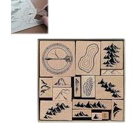 Handmade Map Making Stamp Kit,Map Making Stamp Kit,16 Pieces Vintage Wooden Rubber Stamps,DIY Craft Wooden Rubber Stamps,Rubber Stamps for Card Making,Gift Cards DIY Scrapbook (1 pcs)