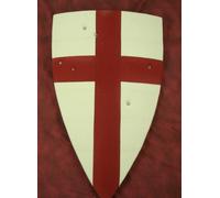 Handmade Medieval Steel Riscaldamento Shield Bianco Tela con Rossa Dipinta Croce