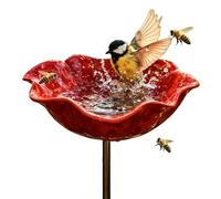 Handmade Metal Flower Garden Stakes Bird Bath & Bee Watering Station - Pollinators Birdbaths Bowl for Decorative Outdoor Yard Art, Bee Water Feeder with Flower Design for Garden Gift