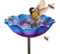 Handmade Metal Flower Garden Stakes Bird Bath & Bee Watering Station - Pollinators Birdbaths Bowl for Decorative Outdoor Yard Art, Bee Water Feeder with Flower Design for Garden Gift