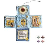 Handmade Pocket Devotional - Faith Edition, kit di preghiera cattolica da viaggio con croce, sacchetto pieghevole in tessuto a forma di croce, immagini di sante e preghiere spagnole, regalo cristiano