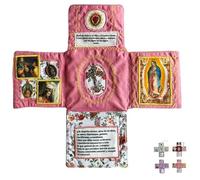 Handmade Pocket Devotional - Faith Edition, kit di preghiera cattolica da viaggio con croce, sacchetto pieghevole in tessuto a forma di croce, immagini di sante e preghiere spagnole, regalo cristiano