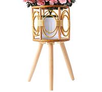 Handmade Rattan Plant Stand, Decorative Woven Wooden Planter Display Shelf with Raised Legs, Bohemian Indoor Outdoor Plant Holder for Succulents, Garden, Patio, Balcony, Home Décor