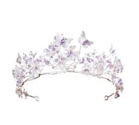 Handmade Rhinestone Butterfly Tiara - European Style Bridal Crown Headband(Silver purple)