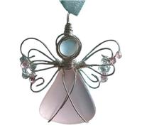 Handmade Sea Glass Angel Ornament, Acrylic material Coastal Christmas Tree Decoration, Silver Wire-Wrapped Angel Christmas Decoration, Holiday Home Decor, Gift for Beach Lovers (Pink)