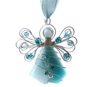 Handmade Sea Glass Angel Ornament, Acrylic material Coastal Christmas Tree Decoration, Silver Wire-Wrapped Angel Christmas Decoration, Holiday Home Decor, Gift for Beach Lovers (Ocean blue)