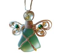 Handmade Sea Glass Angel Ornament, Acrylic material Coastal Christmas Tree Decoration, Silver Wire-Wrapped Angel Christmas Decoration, Holiday Home Decor, Gift for Beach Lovers (Green)