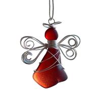 Handmade Sea Glass Angel Ornament, Acrylic material Coastal Christmas Tree Decoration, Silver Wire-Wrapped Angel Christmas Decoration, Holiday Home Decor, Gift for Beach Lovers (Red)