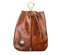 Handmade Vintage Cowhide Storage Bag - 3.54×0.78×4.52 pollici Cowhide Purse | Small Portable Key Pouch | Leather Drawstring Change Pure | Key Ring Purse Coin Organizer Bag for Keys, Caffè scuro., Se