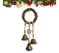Handmade Witch Bells for Home Door,Vintage Decorative Hanging Bell Wind Chime,Boho Style Wind Chimes Ornament with Rattan Wreath Outdoor Indoor (Style C)