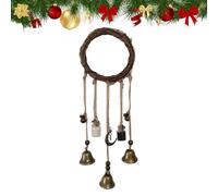 Handmade Witch Bells for Home Door,Vintage Decorative Hanging Bell Wind Chime,Boho Style Wind Chimes Ornament with Rattan Wreath Outdoor Indoor (Style D)
