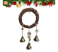Handmade Witch Bells for Home Door,Vintage Decorative Hanging Bell Wind Chime,Boho Style Wind Chimes Ornament with Rattan Wreath Outdoor Indoor (Style B)