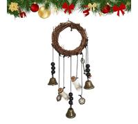Handmade Witch Bells for Home Door,Vintage Decorative Hanging Bell Wind Chime,Boho Style Wind Chimes Ornament with Rattan Wreath Outdoor Indoor (Style A)