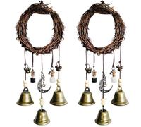 Handmade Witch Bells,Front Door Vintage Bells,Decorative Hanging Bell Wind Chime with Rattan Wreath,Boho Style Door Hanging Wind Chimes for Home Porch Decor,Gift for Housewarming (Bronze*2)