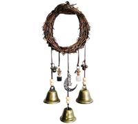Handmade Witch Bells,Front Door Vintage Bells,Decorative Hanging Bell Wind Chime with Rattan Wreath,Boho Style Door Hanging Wind Chimes for Home Porch Decor,Gift for Housewarming (Bronze)