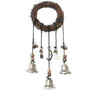 Handmade Witch Bells,Front Door Vintage Bells,Decorative Hanging Bell Wind Chime with Rattan Wreath,Boho Style Door Hanging Wind Chimes for Home Porch Decor,Gift for Housewarming (Silver)