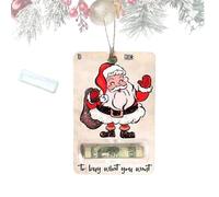 Handmade Wooden Money Clip Gift, Santa Claus Wallet Ornament, Money Holder Clip Dispenser, Christmas Decoration Swith Blessing,Tree Charm (01)