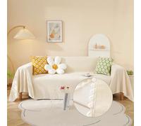HANDONTIME Copridivano beige per divano a 3 cuscini, grazioso copridivano con pizzo bianco margherita per animali domestici, in ciniglia spessa, per cani, divano componibile a L, divano futon a forma