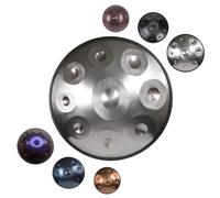 Handpan 22 Pollici 9/10/12 Note Scala Re Minore, 432/440Hz Tamburo a Mano per Principianti, Kit Completo con Zaino Imbottito, Supporto per Tamburo e Panno di Pulizia(D'argento,432HZ/10Note)