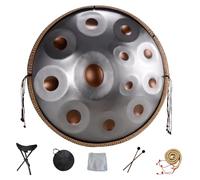 Handpan 22 Pulgadas Tambores de Mano en Re Menor 9/10/12 Notas Instrumento de Tambor de Acero handpan professionale 432Hz/440Hz para Meditación, Musicoterapia(Gold and silver,12 Notes(440Hz))